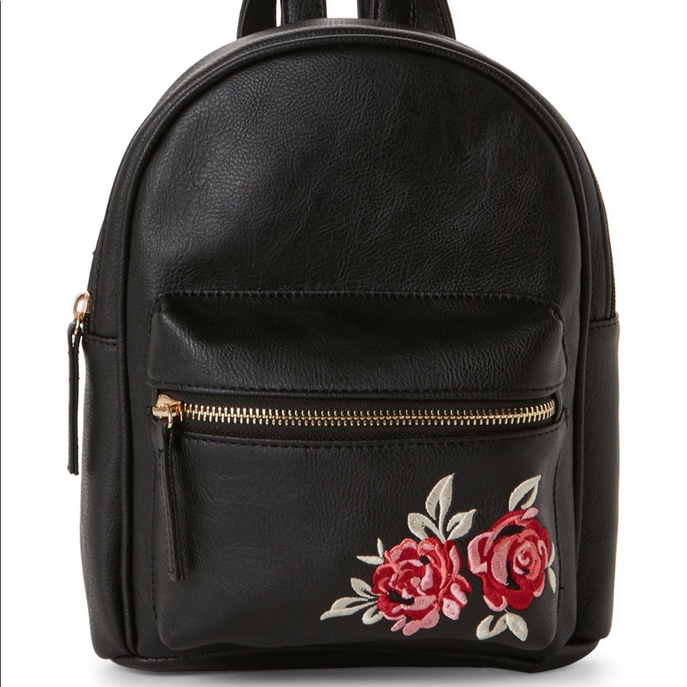 Rose-Embroidered Mini Backpack